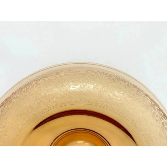 Rolled Edge Lotus Etched Vintage Glass Console Bowl | Depression Glass - Picture 6 of 9